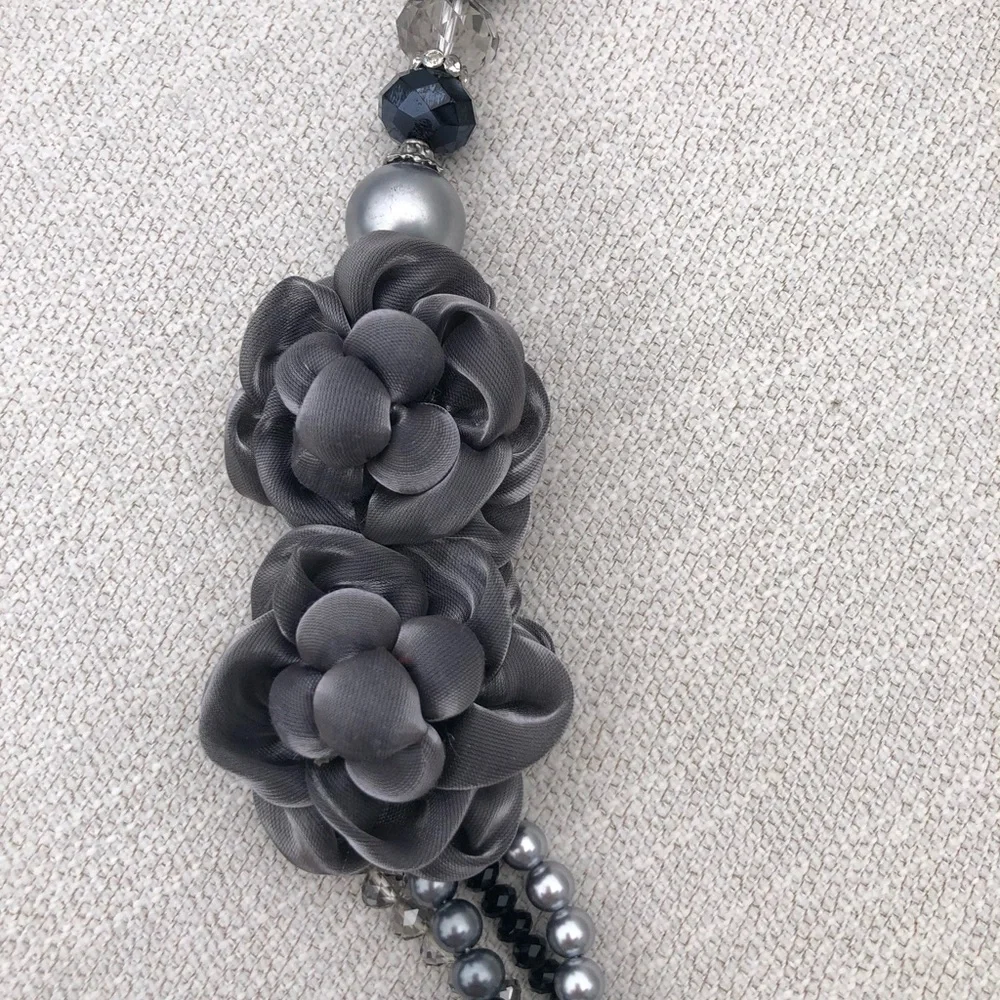 Chico's Silver Floral Multi-Strand Bead Necklace